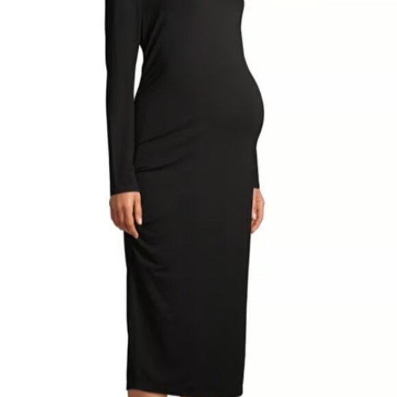 Time and Tru NWT Long Sleeve Semi-Fitted Midi Maternity Dress Black 676 679 - Picture 6 of 6